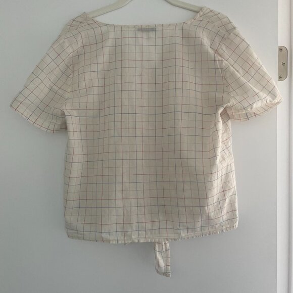 Madewell Cream Plaid Tie-Front Blouse - Picture 5 of 11